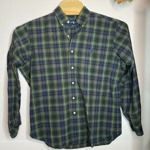 POLO RALPH LAUREN Large Classic Fit Long Sleeve Shirt Yellow Green Blue Plaid